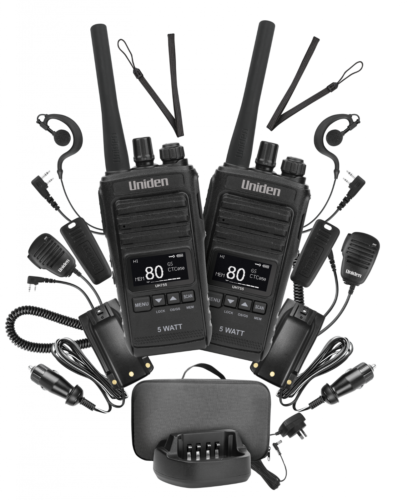 UH755-2DLX 5 Watt UHF CB Splashproof Handheld Radio – Deluxe Pack